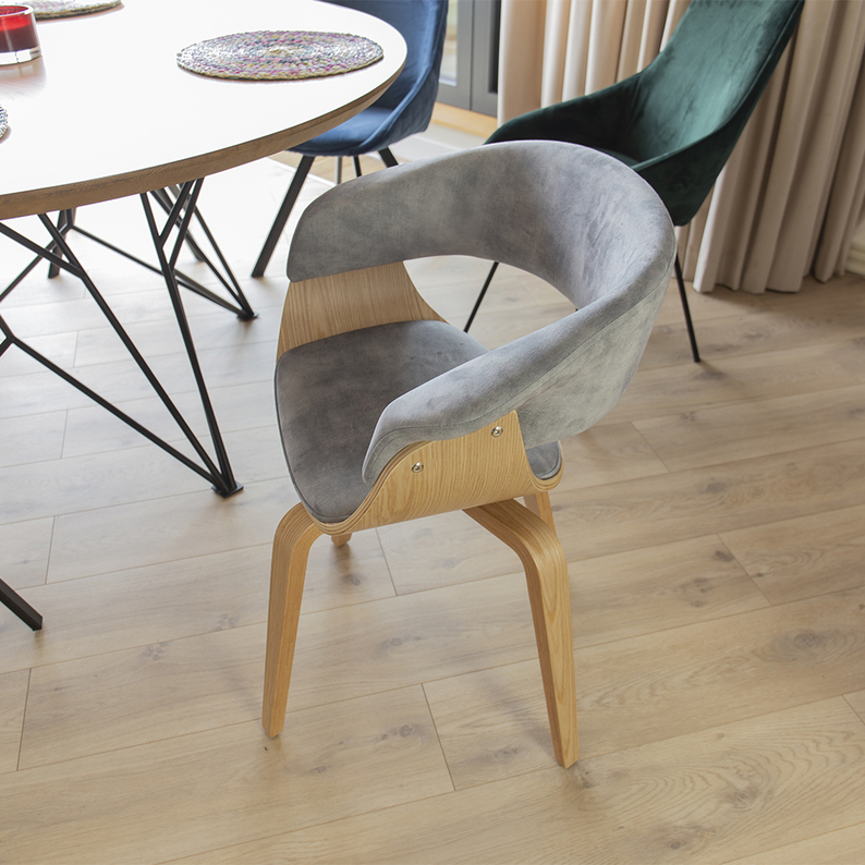 ASARLO Chaise design velours gris / bois d'érable