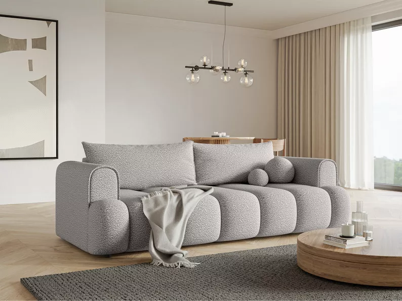 Kanapa trzyosobowa Dandelino z funkcją spania jasnoszara boucle