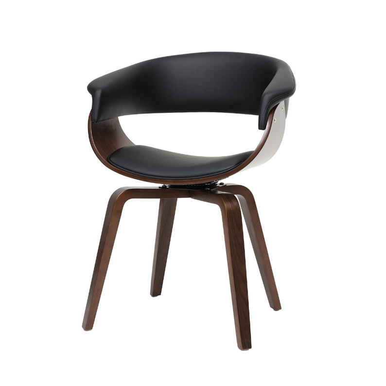 ASARLO Chaise design similicuir noir / bois de noyer