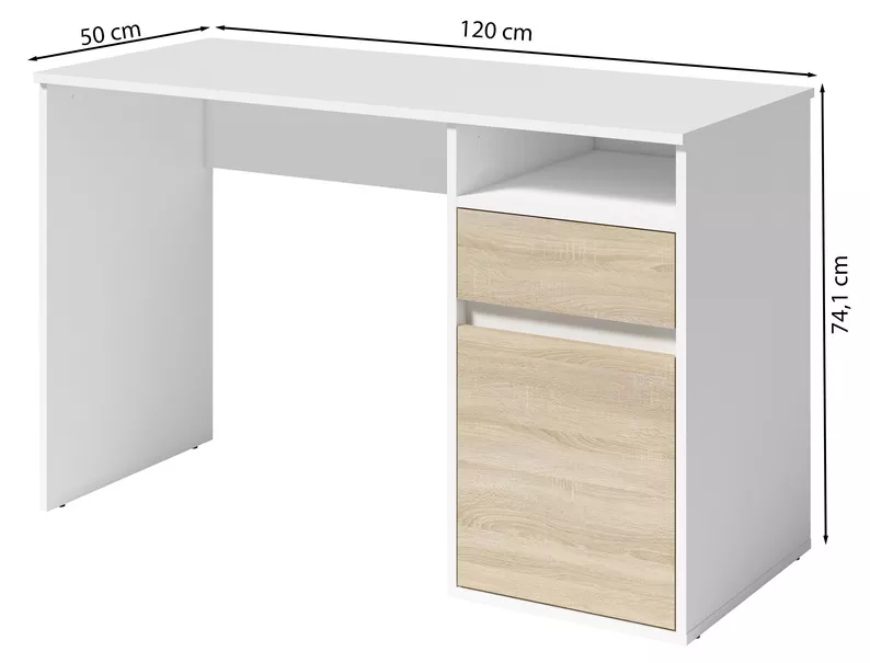 Biurko Billa z szufladą i szafką 120 cm biały / dąb sonoma