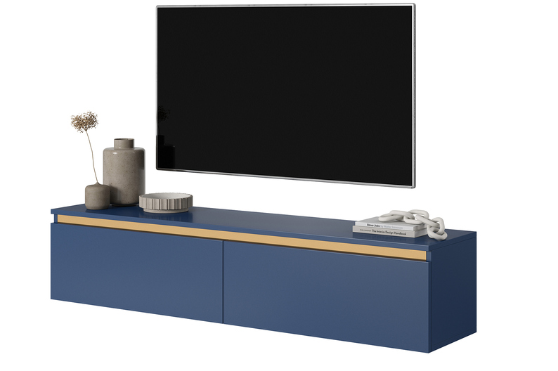 SENEY Meuble TV 140 cm bleu marine avec garniture dorée