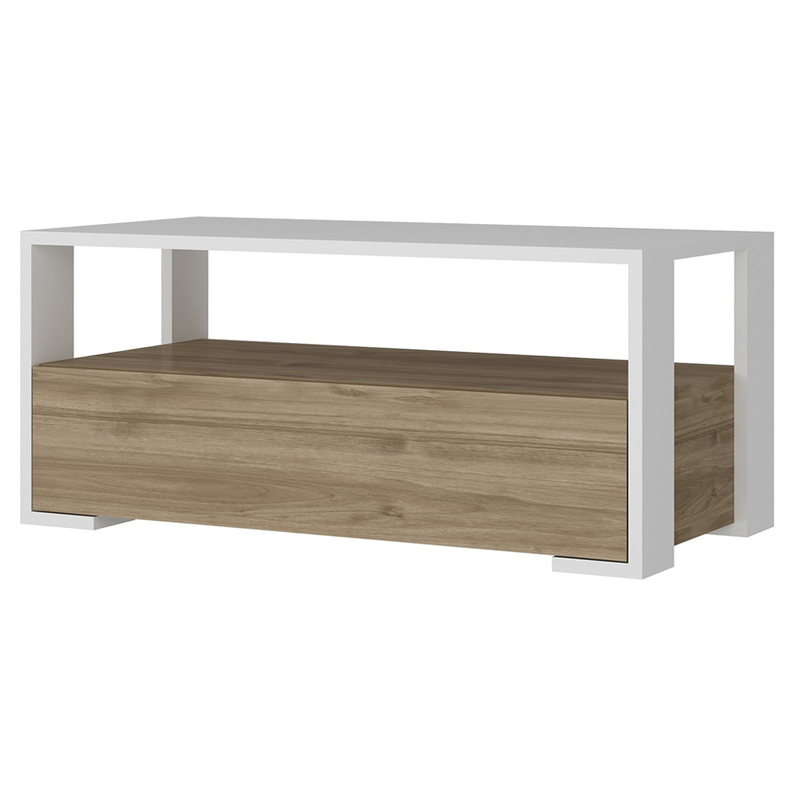 AFRAMOMUM Table basse avec tiroirs blanc / noyer 90x44,6 cm