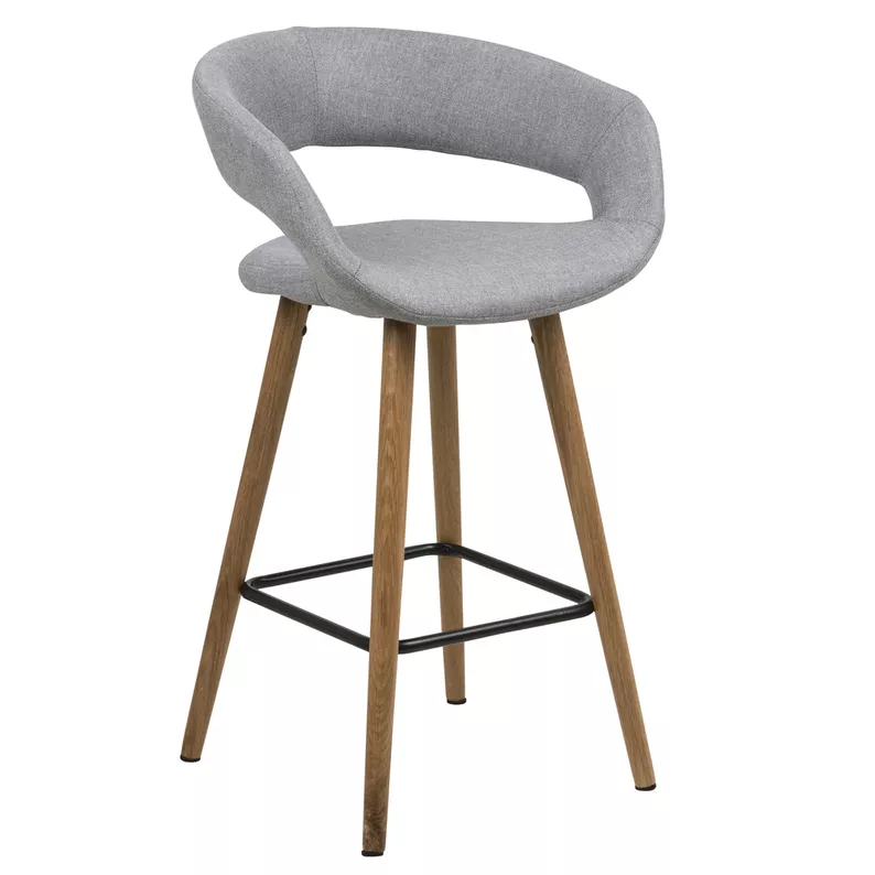 HANNAH Lot de 2 tabourets gris clair pieds foncés