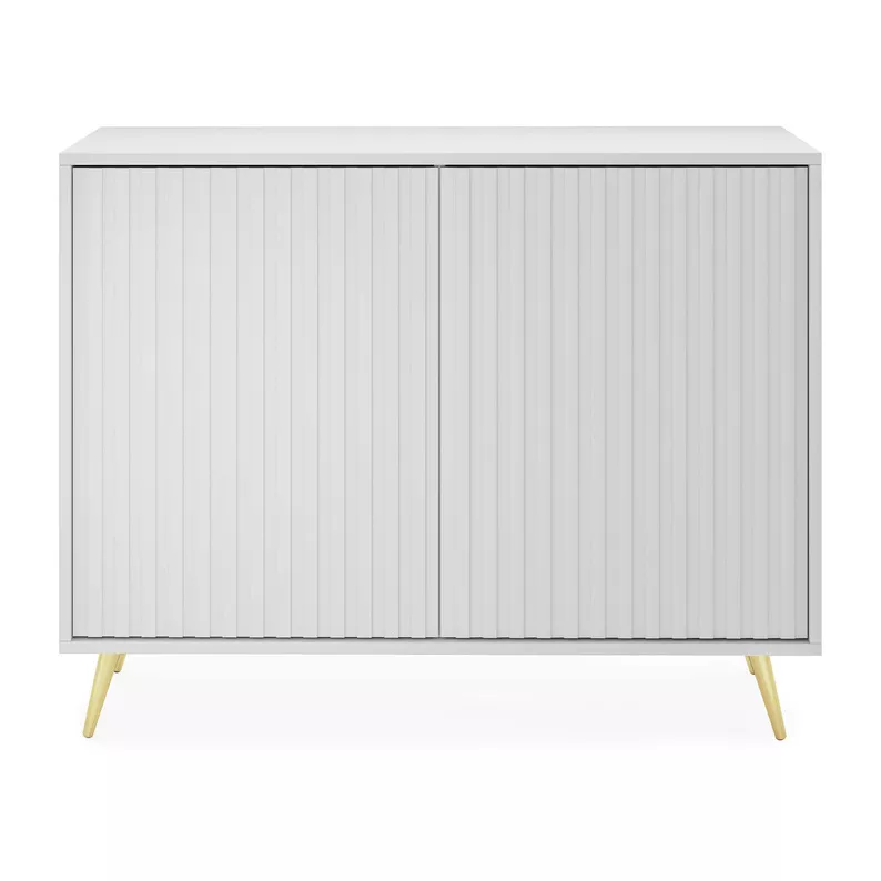 Commode Bello avec façades à lamelles 104 cm blanc avec pieds dorés