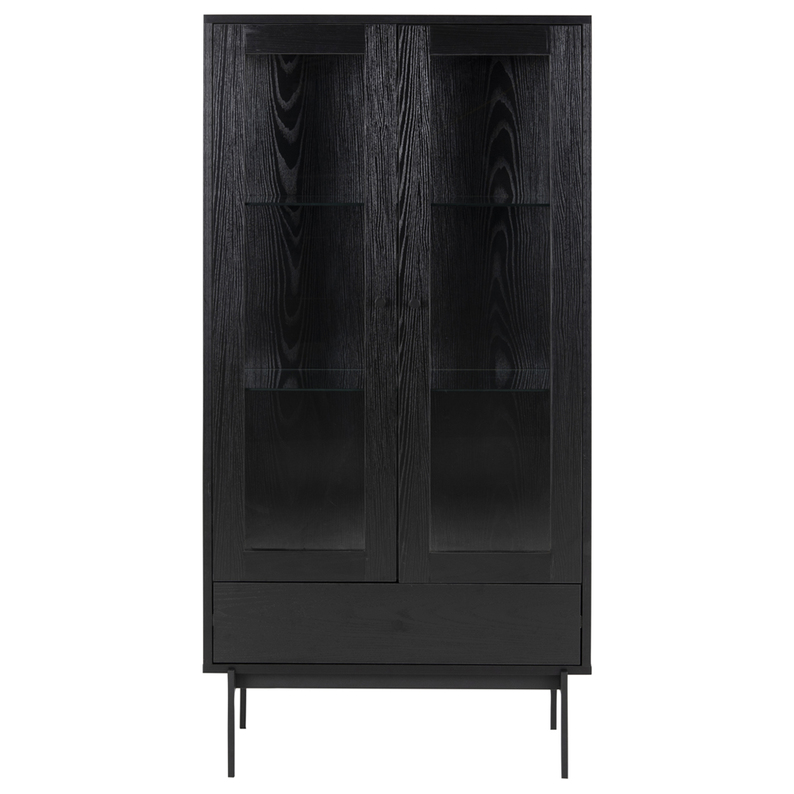 SANTOV Vitrine à deux portes avec étagères en verre et un tiroir noir