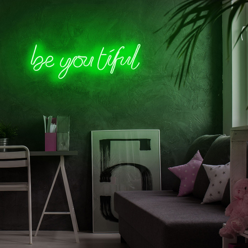 LETELY Enseigne au néon murale avec le mot BeYOUtiful green