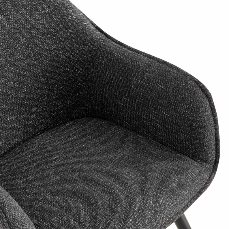 BILL Chaise tapissée avec accoudoirs noir sur pieds noirs en acier