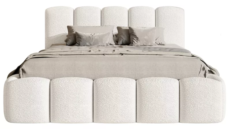 Łóżko tapicerowane 160x200 cm Cloudy II z pojemnikiem kremowe boucle stelaż metalowy