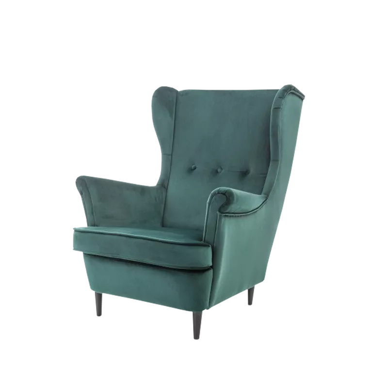 Fauteuil à oreilles en velours vert Pazial