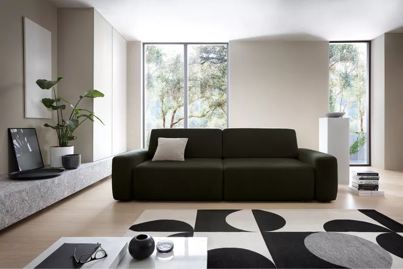 Kanapa rozkładana trzyosobowa Baleo z pojemnikiem oliwkowa szenil