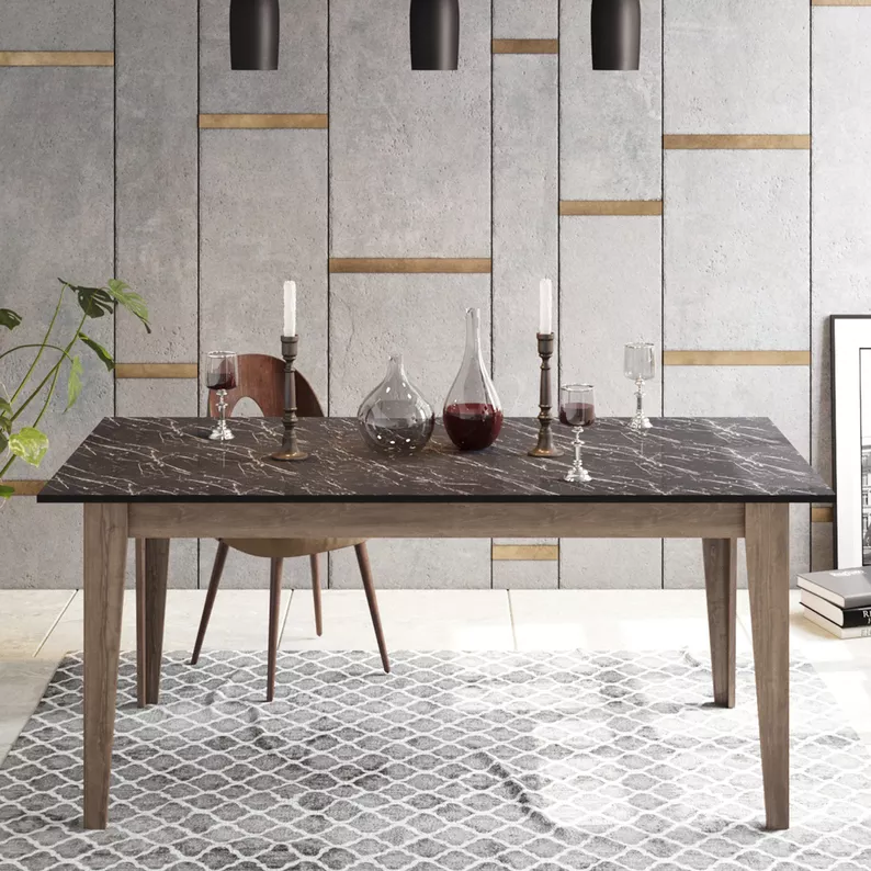 Table à manger Lomett 180x76,8 cm en noyer - marbre
