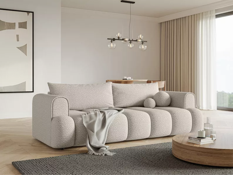 Kanapa trzyosobowa Dandelino z funkcją spania kremowa boucle