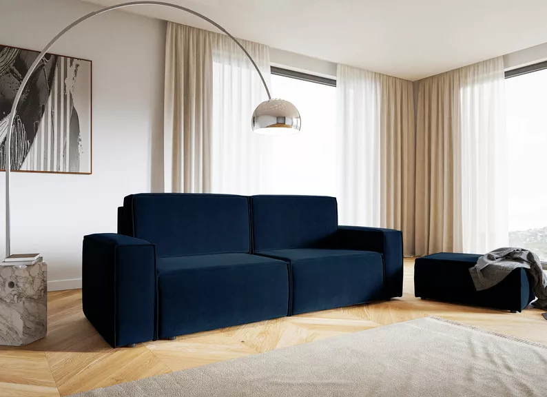 COPERTINO Canapé d'angle convertible velours bleu marine