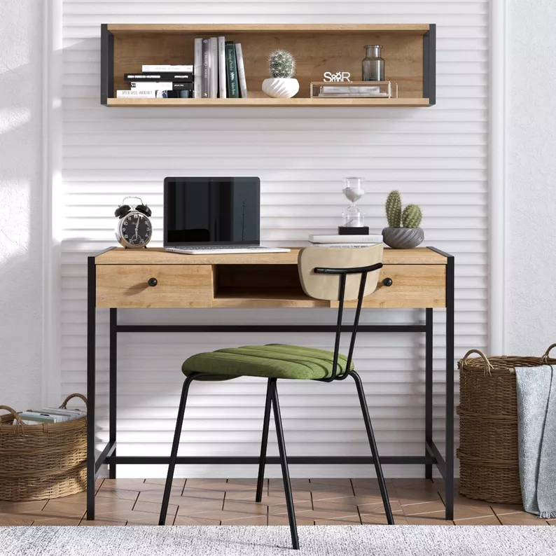 GERIAN Bureau 100x60 cm avec étagère suspendue