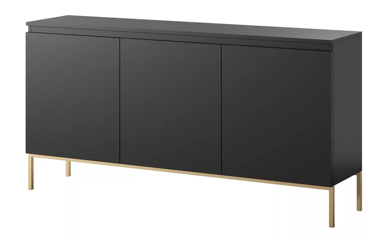Commode à trois portes Bemmi 150 cm noire avec pieds dorés