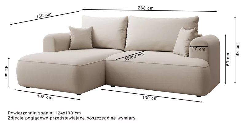 Oliwkowy narożnik Ovo mini L-kształtny z funkcją spania, idealny do nowoczesnego salonu.