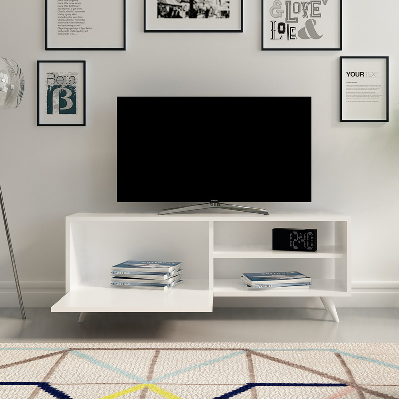 Meuble TV Veneida avec une décoration 120 cm, blanc