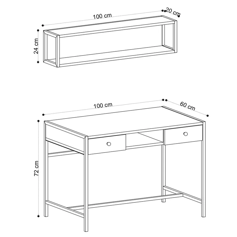 GERIAN Bureau 100x60 cm avec étagère suspendue