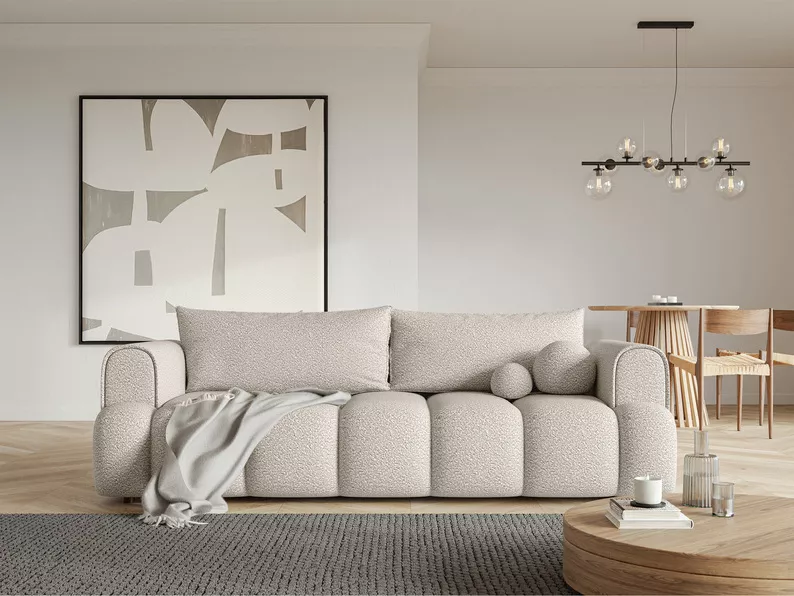 Kanapa trzyosobowa Dandelino z funkcją spania kremowa boucle