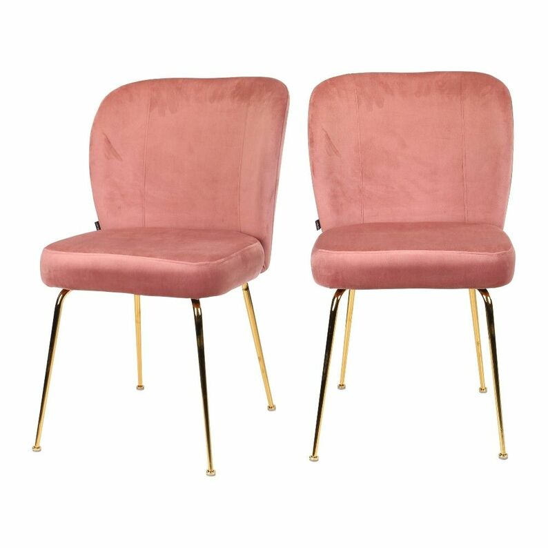 ALRUBA Lot de 2 chaises tapissées rose pieds dorés
