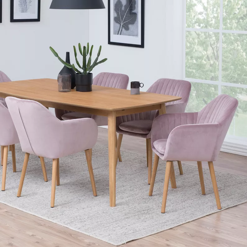 ELIDI Chaise rembourrée velours rose poudré pieds bois