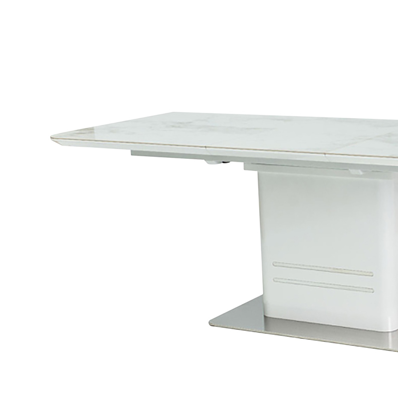 Table Monaco à rallonge, 160-210x90 cm, marbre - laqué blanc