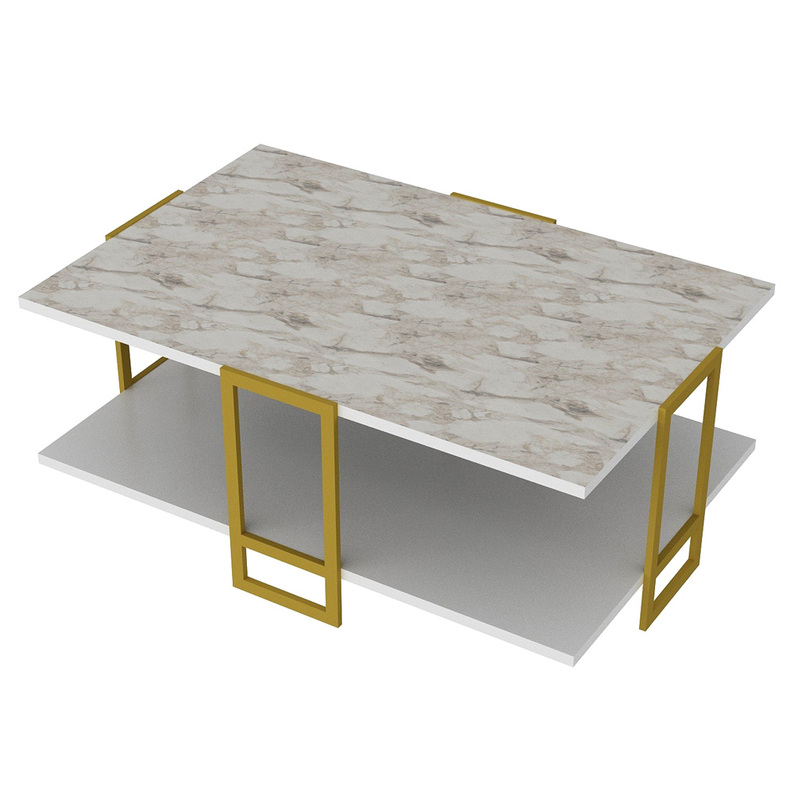 KAMAIK Table basse en métal blanc / or 91,5x61,5cm