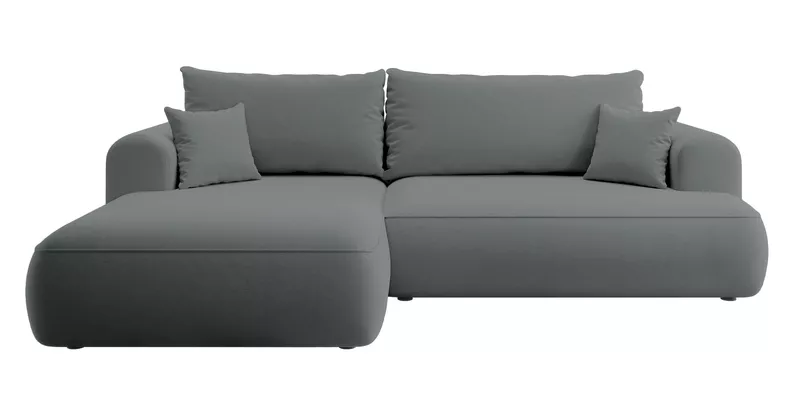 Canapé d'angle convertible Ovo en L velours gris foncé avec bac en tissu facile à nettoyer, côté gauche