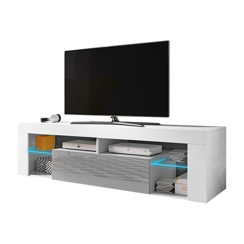 BIANKO Meuble TV 140 cm Blanc mat / Gris brillant