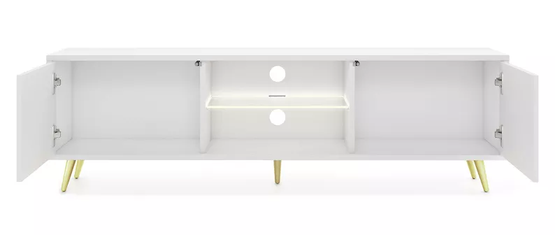 Meuble TV Bello avec façades à lamelles 135 cm blanc avec pieds dorés