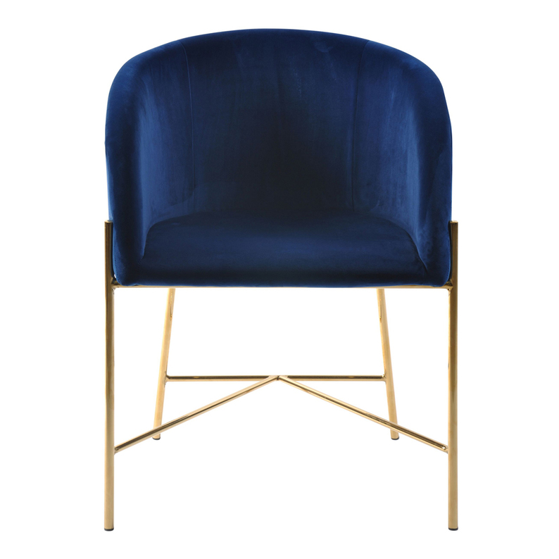 RIBIOC Chaise tapissée velours bleu marine pieds dorés