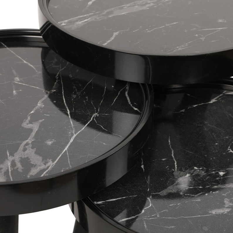 Set de 3 tables basses en marbre noir Cielt