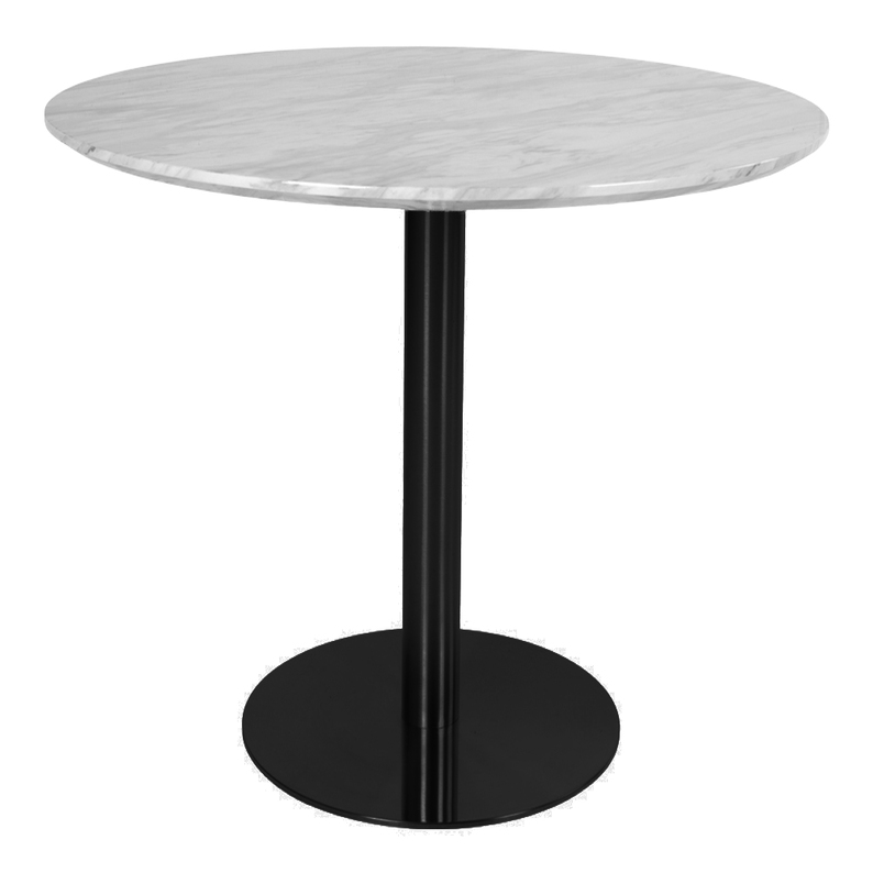 Table ronde Rifetta, diamètre 110 cm, marbre blanc sur socle noir