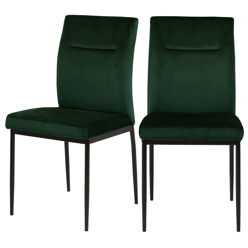 Lot de 2 chaises salle à manger, pieds en métal, tapissées vert