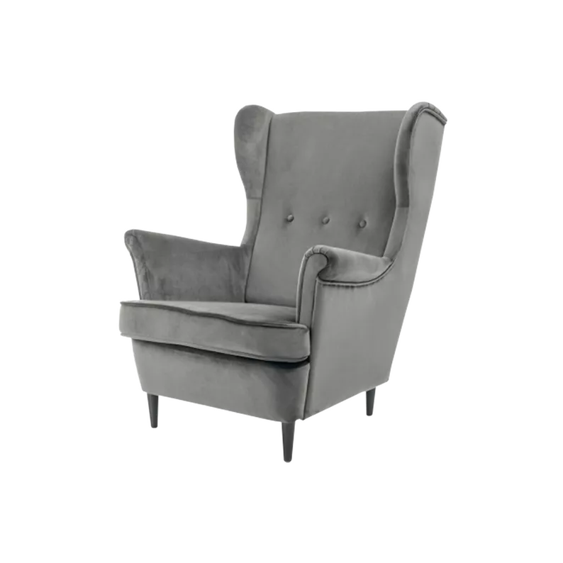 Fauteuil ailé en velours gris Pazial