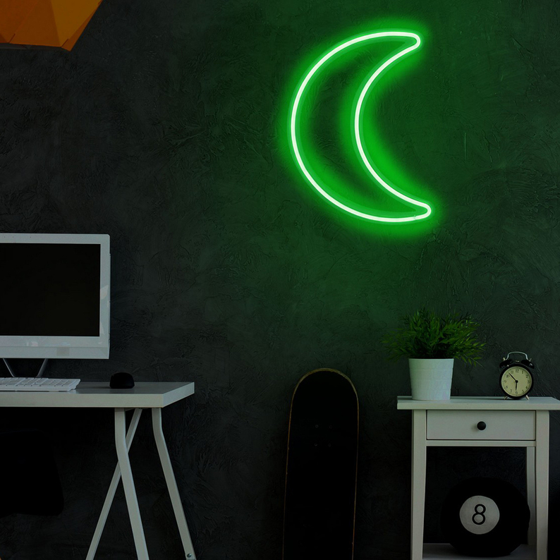 LETELY Enseigne au néon sur le mur en forme de lune verte