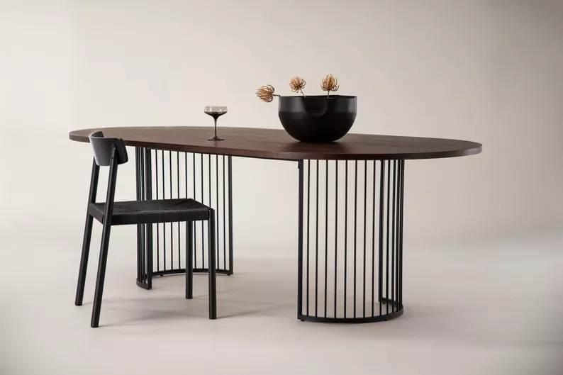 Table à manger Pestiter 110x220 cm noyer/piétement acier
