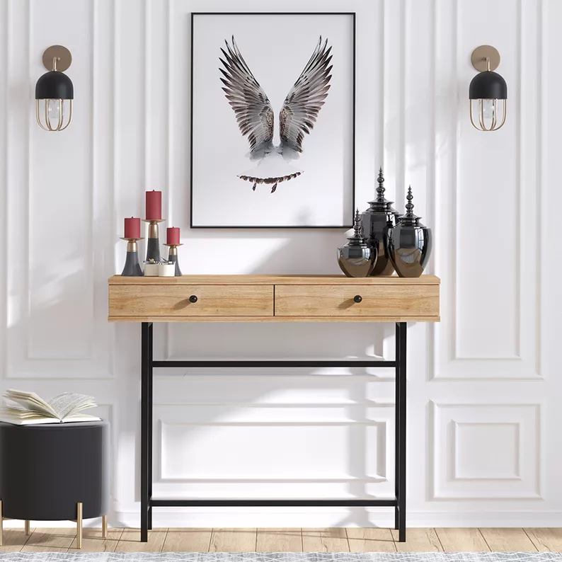 Console d'entrée Eseti 110x35 cm avec deux tiroirs chêne