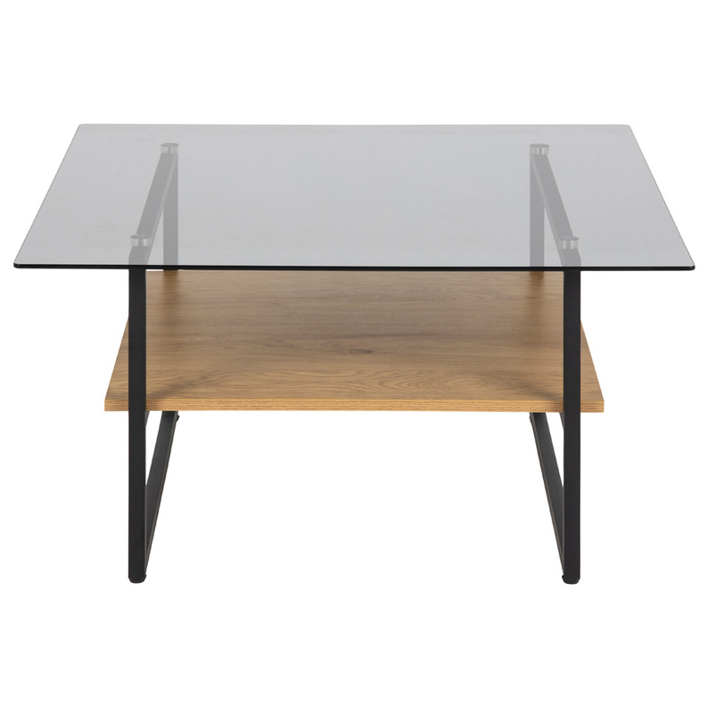 HIDEKO Table basse carrée 80x80 cm avec une étagère en chêne
