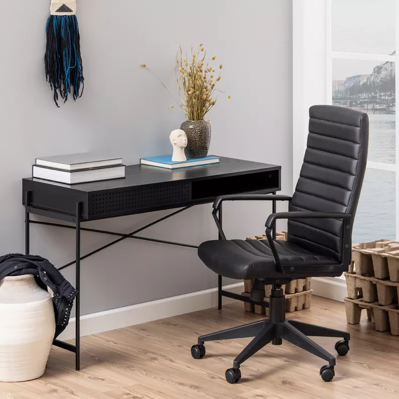 DUFFMAN Bureau industriel avec un compartiment de rangement sous le plateau de la table