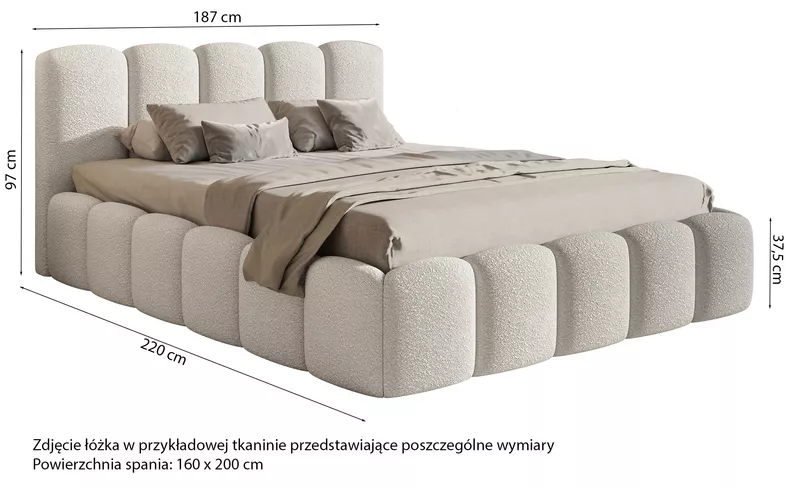 Łóżko tapicerowane 160x200 cm Cloudy II z pojemnikiem kremowe boucle stelaż metalowy