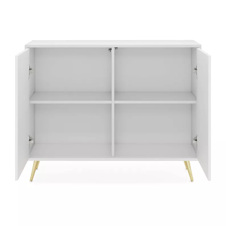 Commode Bello avec façades à lamelles 104 cm blanc avec pieds dorés
