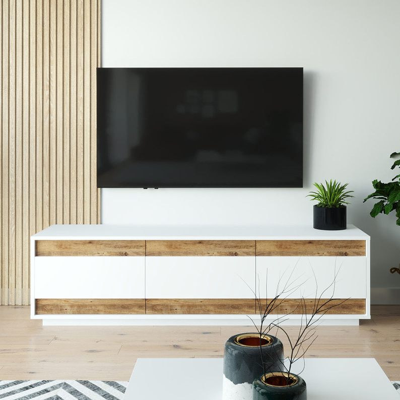 Meuble TV Flerra 44,8x180 cm blanc / pin atlantique