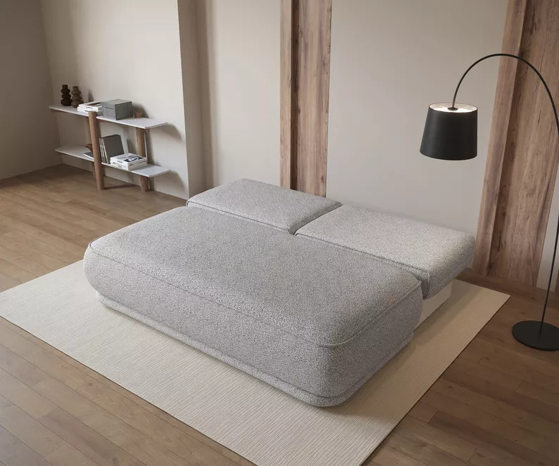 Kanapa rozkładana trzyosobowa Leanno z pojemnikiem jasnoszara boucle