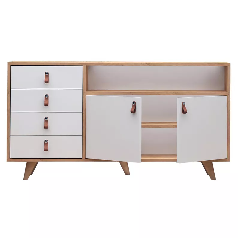 Console Linvia avec 4 tiroirs chêne / noir