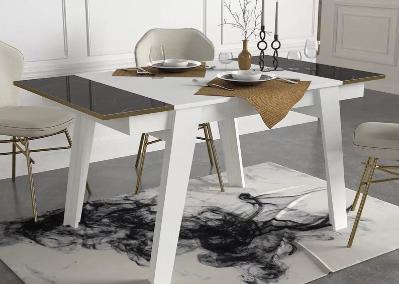 Table à manger Nostirt 148,5 x 85 cm noir et blanc