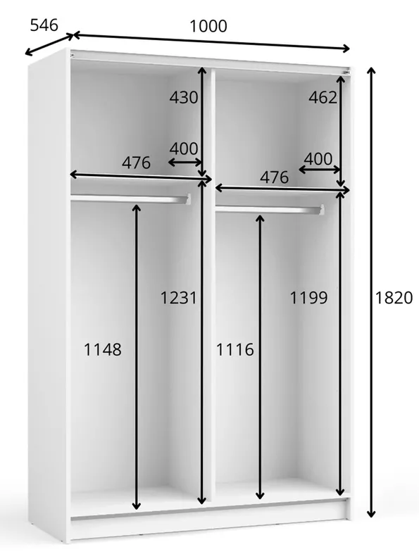 Szafa przesuwna Fiaso dwudrzwiowa z lustrem 100 cm biała