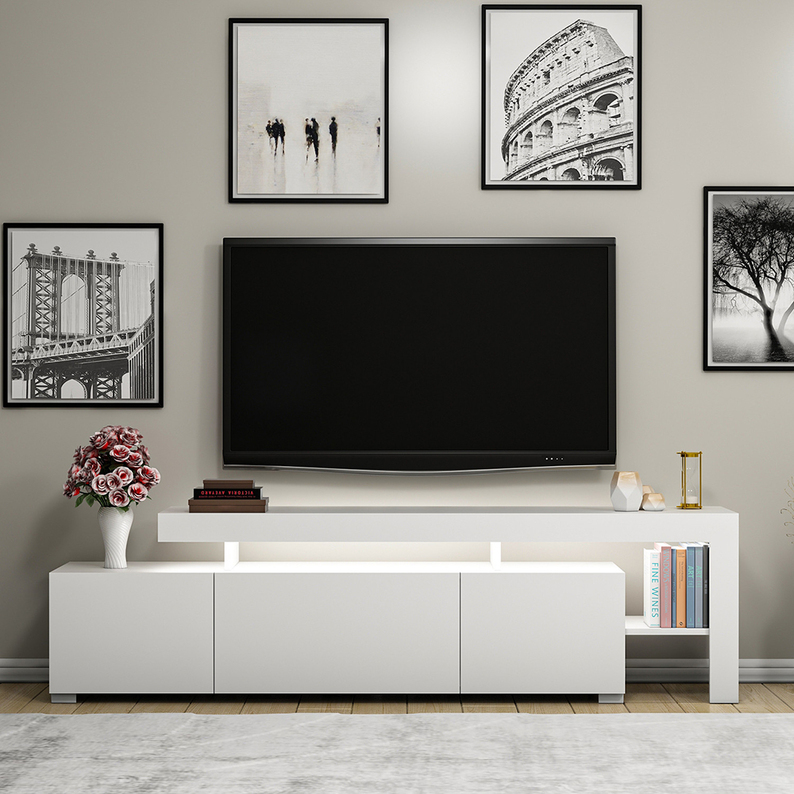 Meuble TV Belzov avec éclairage LED 192 cm, blanc