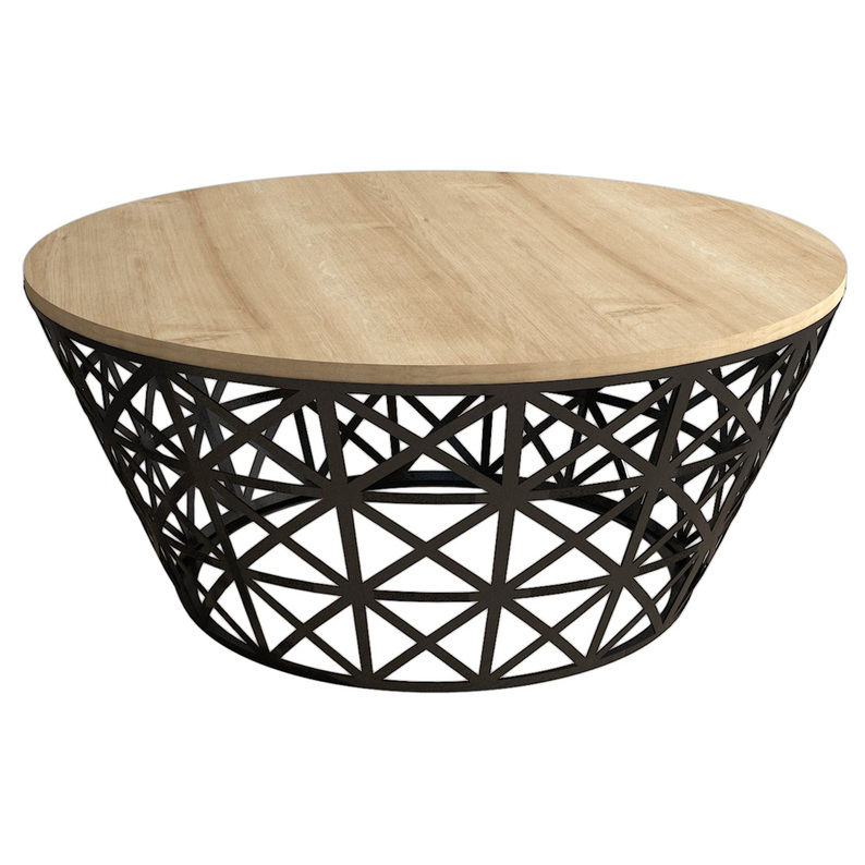LENTISCUS Table basse ronde noir / chêne diamètre 90 cm