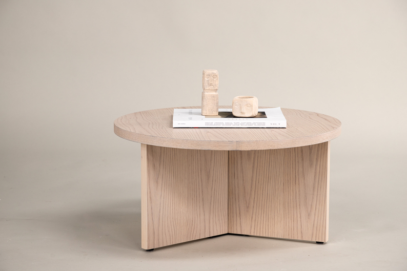 Table basse ronde Mitably 85x85 cm, chêne blanchi